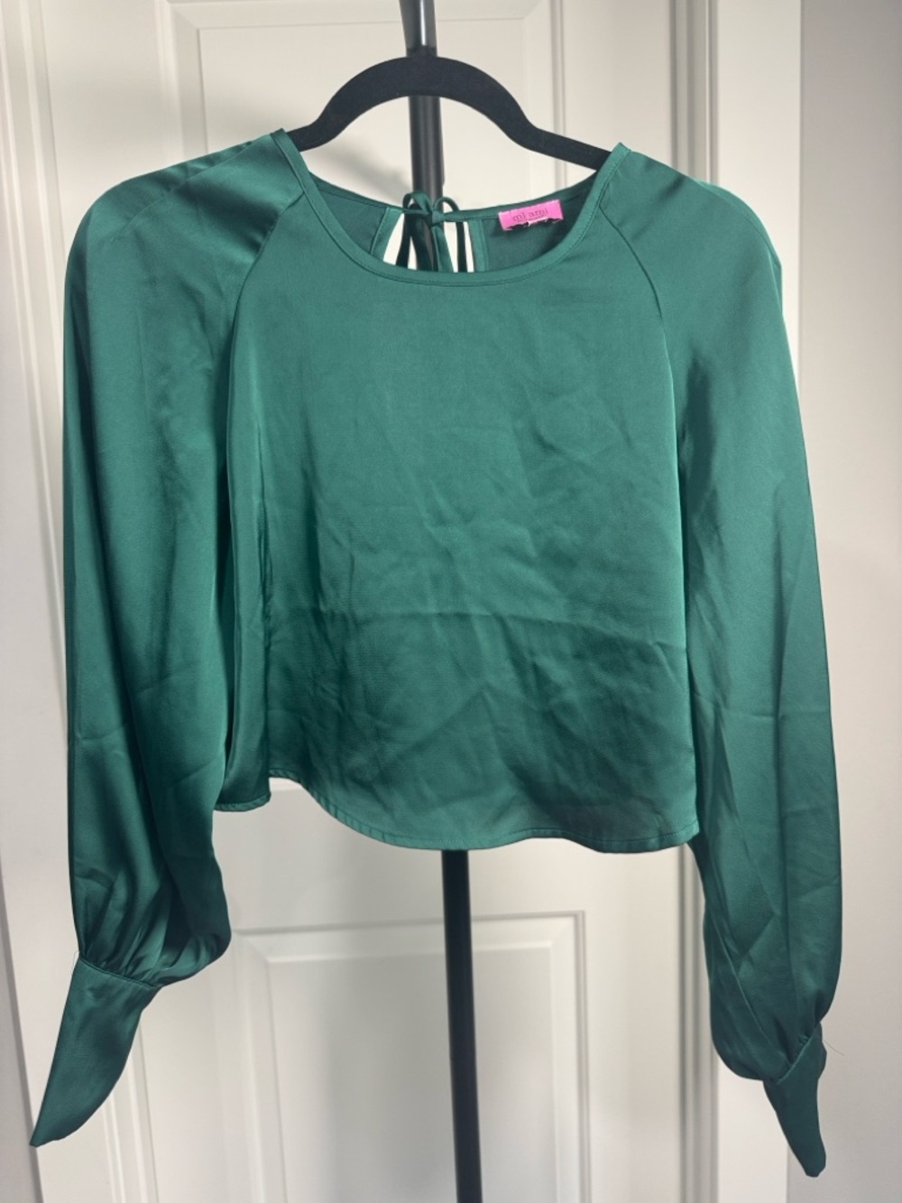 Francesca's Collections Emerald Green Satin Tie-Back Blouse